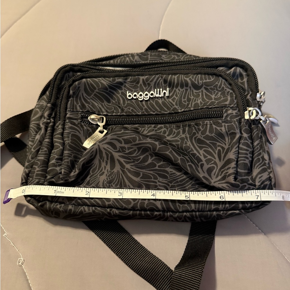 Baggallini Black and Gray Triple Zip Crossbody Bag